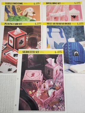 VTG 1993 Annie's Attic Plastic Canvas Pattern Home Decor Lot of 5 hole punched